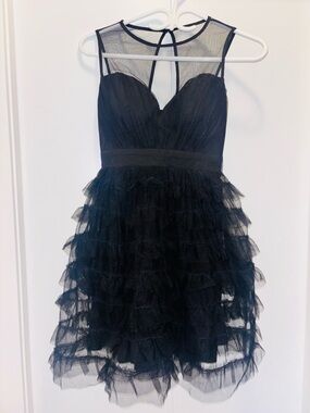 Little Mistress Black Ruffled Tulle Mini Dress